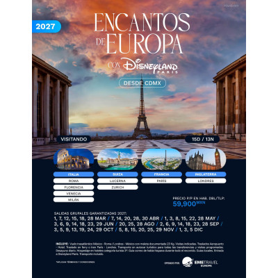Encantos de Europa con Disneyland desde Ciudad de México 2027