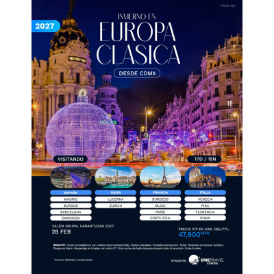 Invierno en Europa Clásica desde Ciudad de México 2027