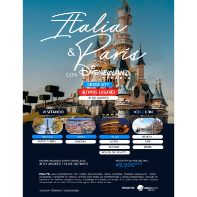 Italia y París con Disney desde Monterrey 2026